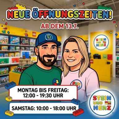 Neue Öffnungszeiten: Montag bis Freitag 12:00-19:30, Samstag 10:00-18:00.